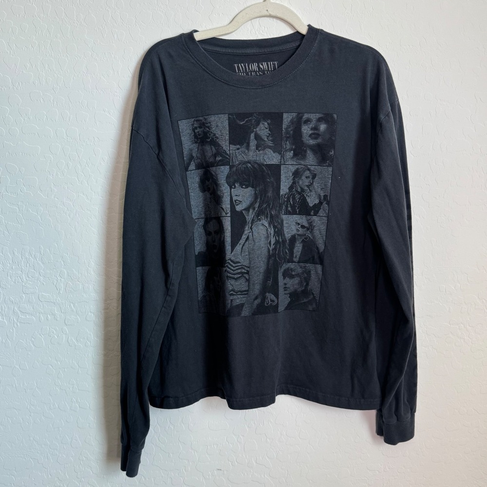 Taylor Swift The Eras Tour Charcoal Long Sleeve Graphic T-Shirt Gray Size L